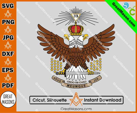 33rd Degree Scottish Rite Wings Up Ordo Ab Chao Deus Meumque Jus SVG, Png, Eps, Dxf, Jpg, Pdf File