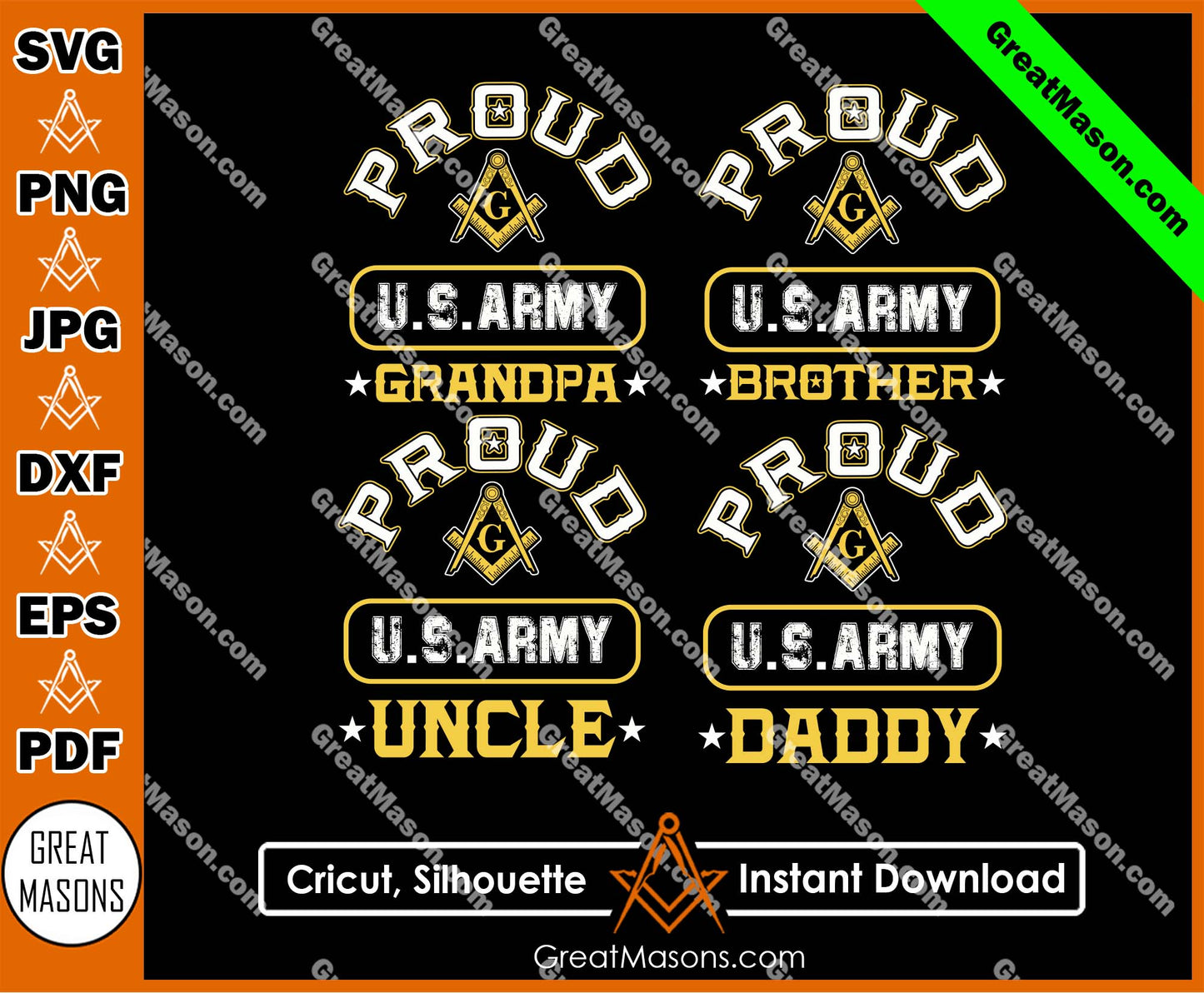 Proud US Army Brother, Dad, Uncle, Grandpa Symbol Masonic SVG, Png, Eps, Dxf, Jpg, Pdf File