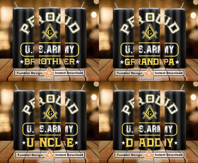 Proud US Army Brother, Dad, Uncle, Grandpa Skinny Tumbler Wrap Png Straight & Tapered Tumbler File Digital