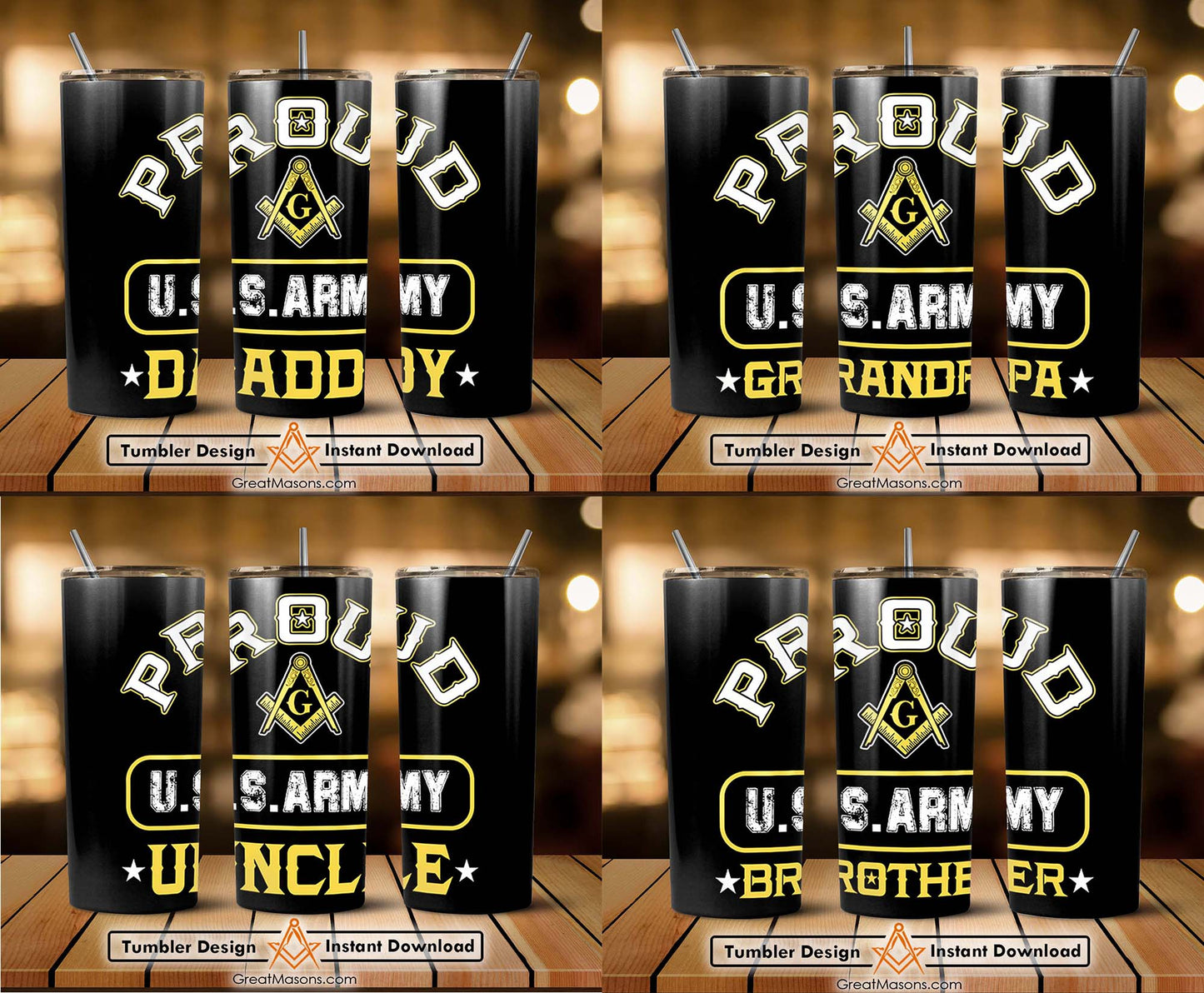 Proud US Army Brother, Dad, Uncle, Grandpa Skinny Tumbler Wrap Png Straight & Tapered Tumbler File Digital