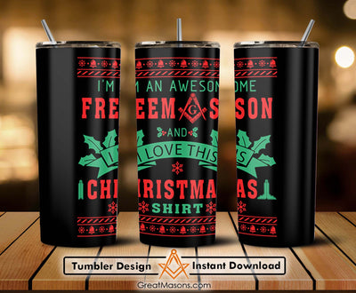 I Am An Awesome Freemason Christmas Sweater Skinny Tumbler Wrap Png File