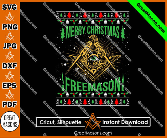 Merry Christmas Freemason Christmas Sweater SVG, Png, Eps, Dxf, Jpg, Pdf File