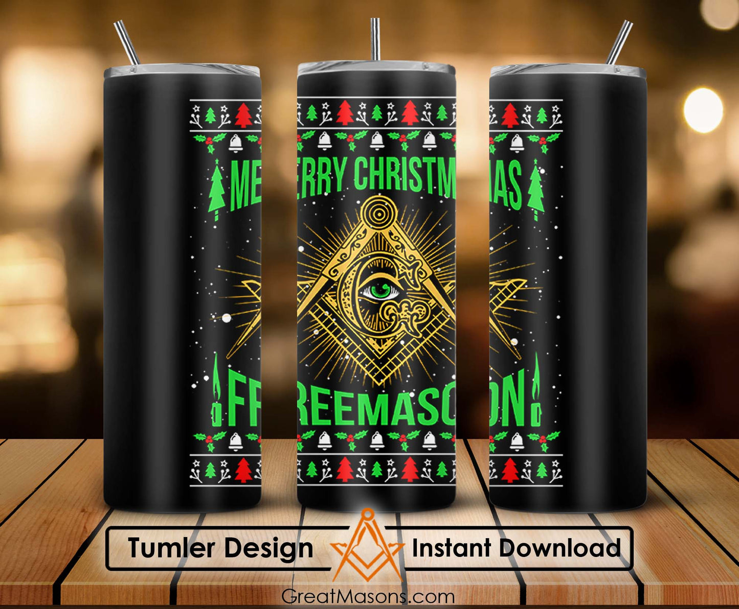 Merry Christmas Freemason Skinny Tumbler Wrap Png File