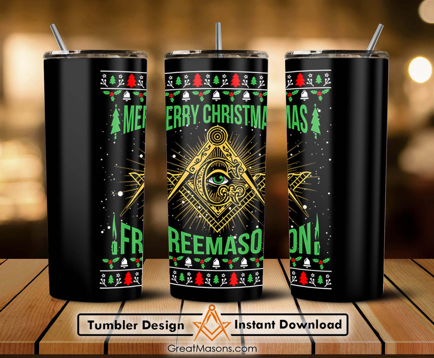 Merry Christmas Freemason Skinny Tumbler Wrap Png File