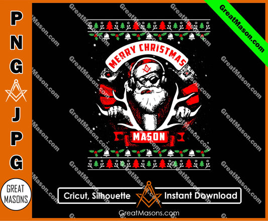 Masonic Santa Claus Merry Christmas Reindeer Ride Christmas Sweater PNG, JPG File