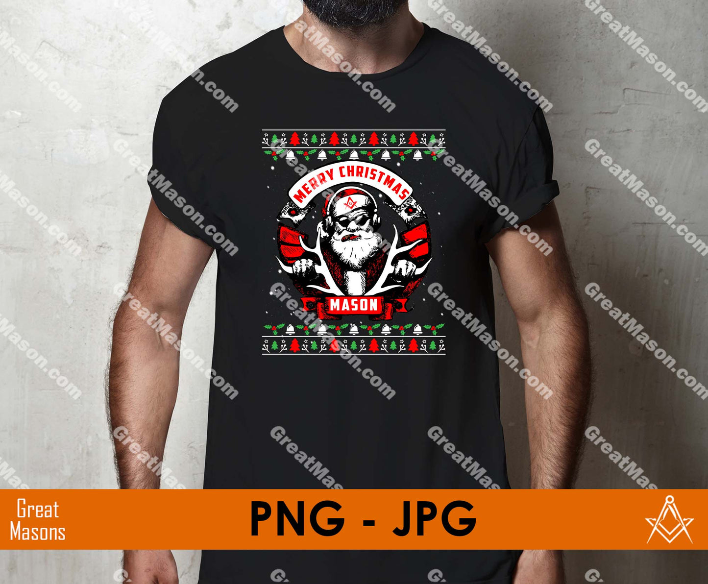 Masonic Santa Claus Merry Christmas Reindeer Ride Christmas Sweater PNG, JPG File