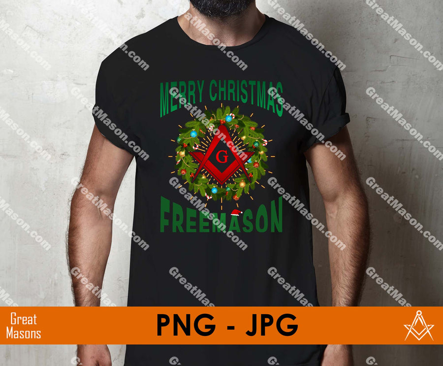 Merry Christmas Freemason Pine Tree Wreath Symbol PNG, JPG File