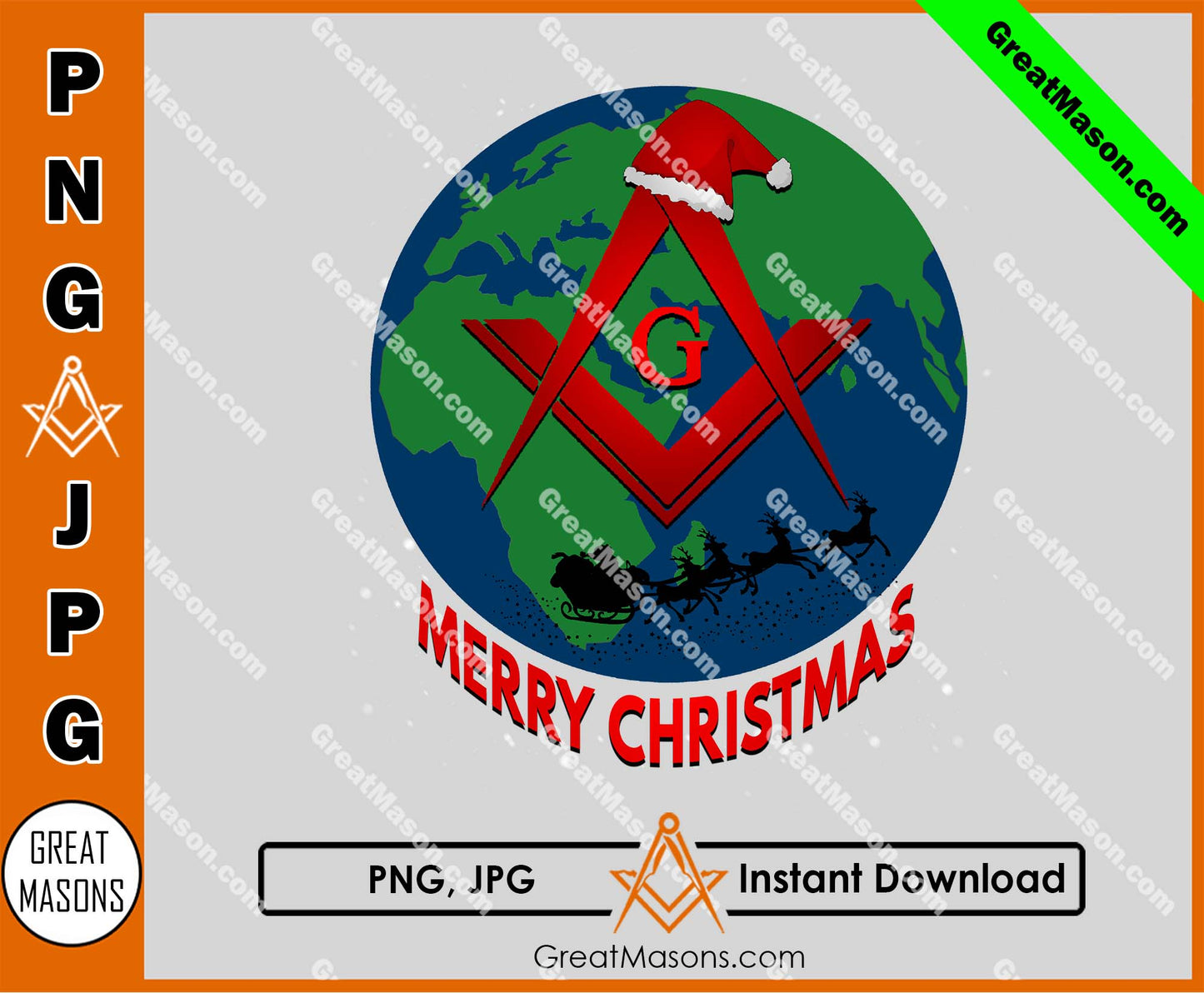 Masonic Merry Christmas Earth Worldwide  PNG, JPG FIle