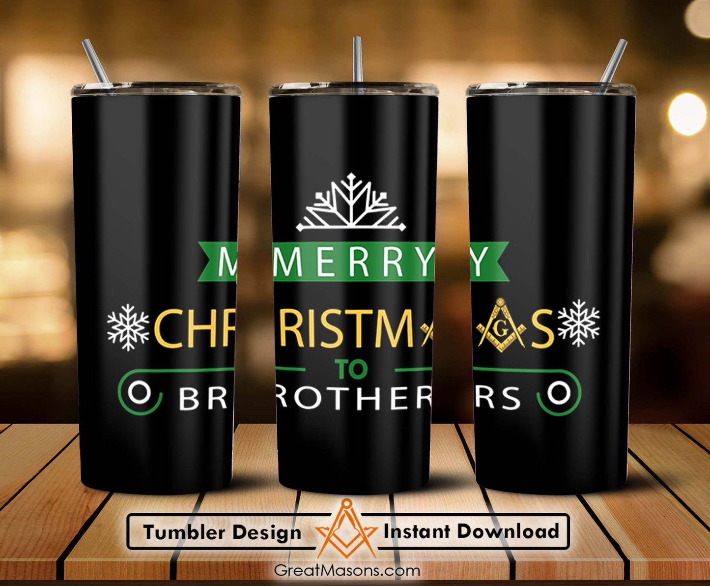 Merry Christmas Brothers Freemason Christmas Skinny Tumbler Wrap Png File