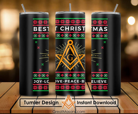 Masons Best Christmas Joy Love Peace Believe Skinny Tumbler Wrap Png File