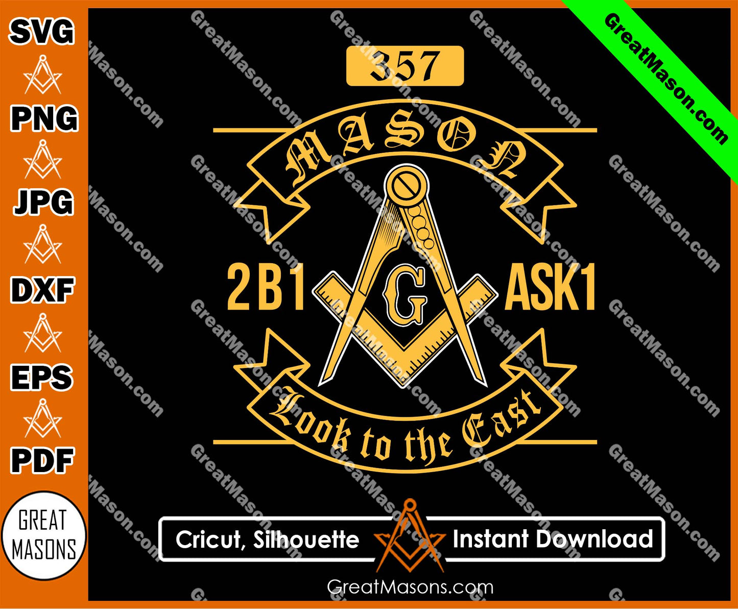 Mason 357 2B1ASK1 Look To The East Freemason SVG, Png, Eps, Dxf, Jpg, Pdf File