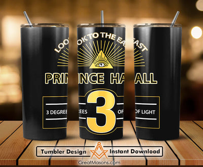 Prince Hall Mason 3 Degrees of Light Freemason Skinny Tumbler Wrap Png Straight & Tapered Tumbler File Digital