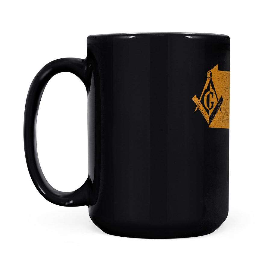 Pennsylvania square & compass freemason symbol state map - Black Mug