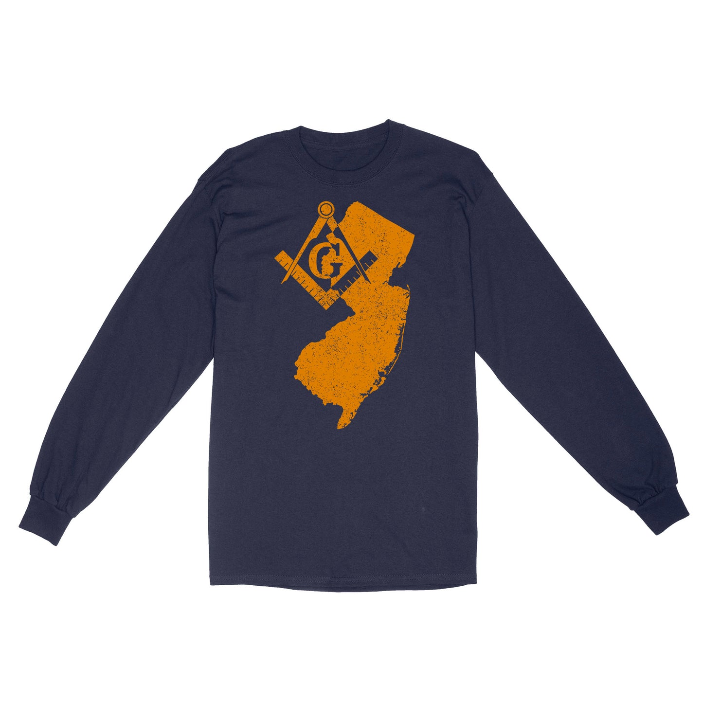 New Jersey Freemason State Map Square & Compass Symbol - Long Sleeve