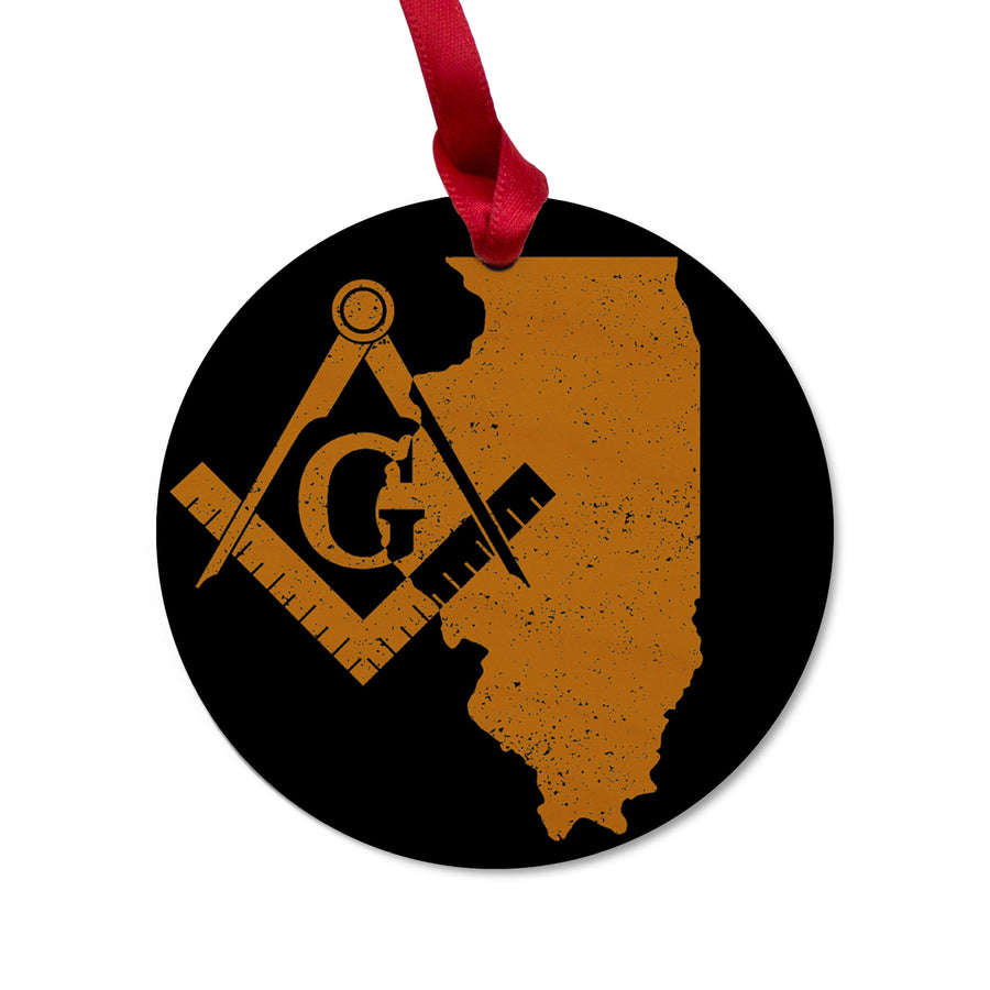 Illinois square & compass freemason symbol state map - Round Wooden Maple Ornament