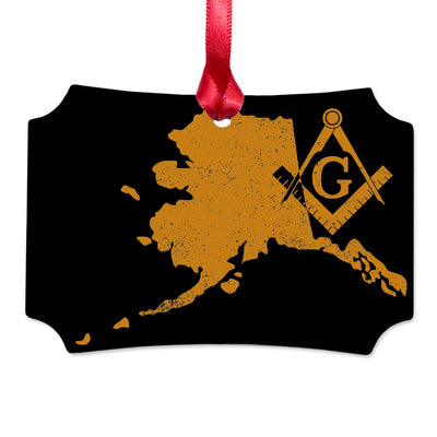 Alaska square & compass freemason symbol state map - Scalloped Aluminum Ornament