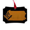 Pennsylvania square & compass freemason symbol state map - Scalloped Wooden Maple Ornament