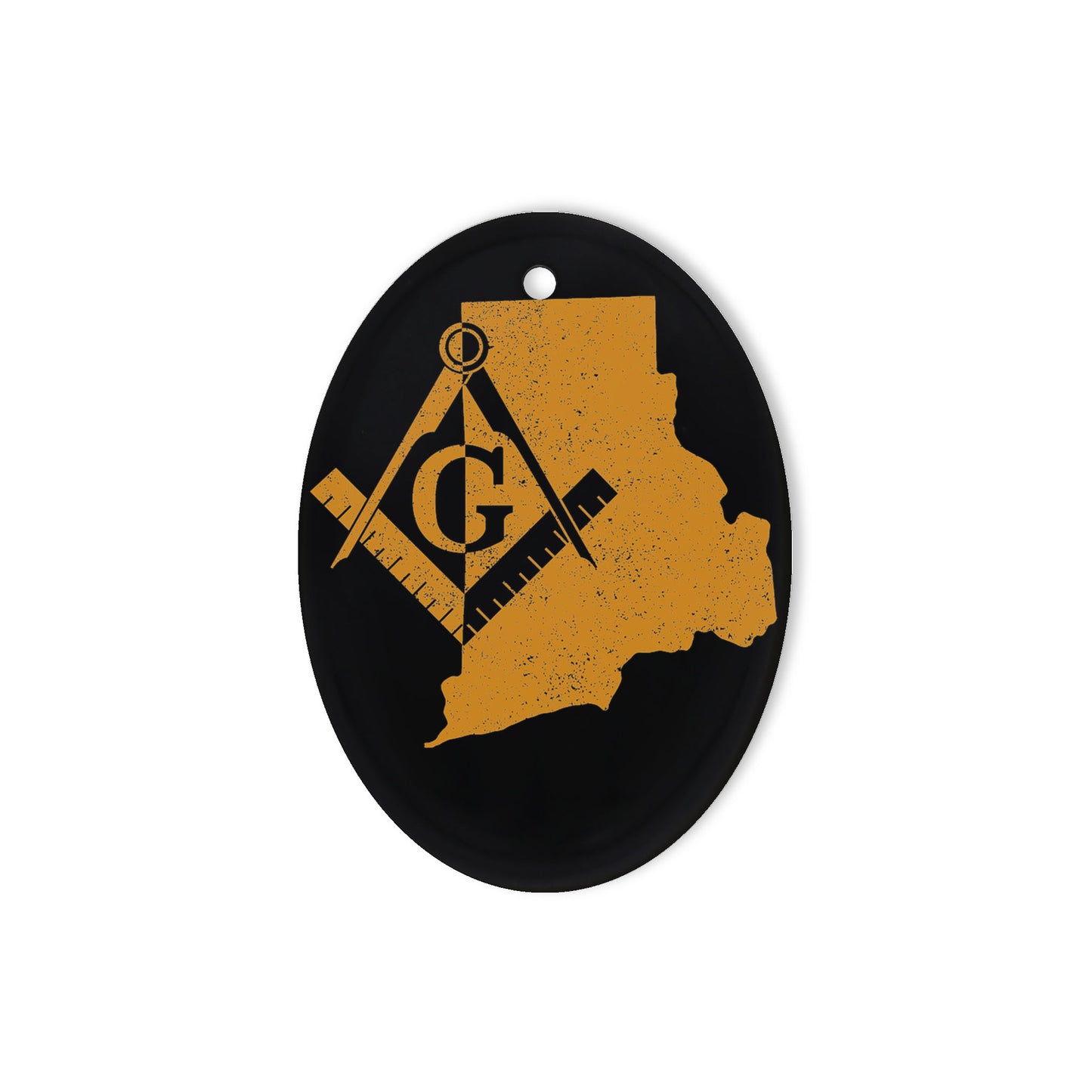 Rhode Island square & compass freemason symbol state map - Oval Ceramic Ornament (2 sided)