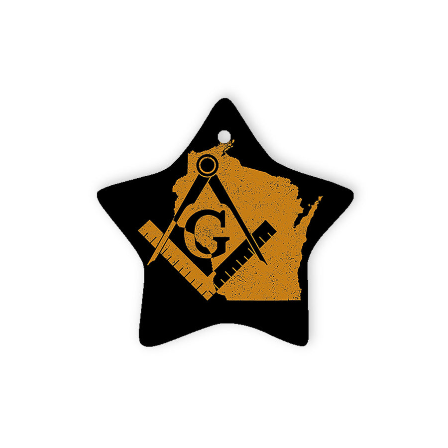 Wisconsin square & compass freemason symbol state map - Star Ceramic Ornament (2 sided)