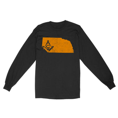 Nebraska Freemason State Map Square & Compass Symbol - Long Sleeve