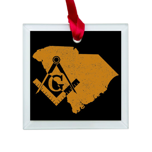 South Carolina square & compass freemason symbol state map - Glass Square Ornament