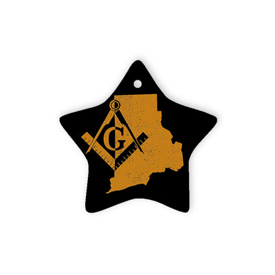 Rhode Island square & compass freemason symbol state map - Star Ceramic Ornament (2 sided)