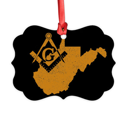 West Virginia square & compass freemason symbol state map - Medallion Aluminum Ornament