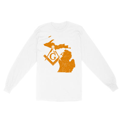 Michigan Freemason State Map Square & Compass Symbol - Long Sleeve