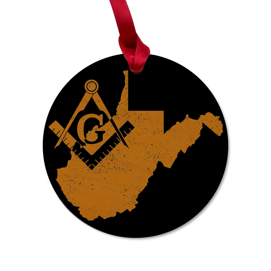 West Virginia square & compass freemason symbol state map - Round Wooden Maple Ornament
