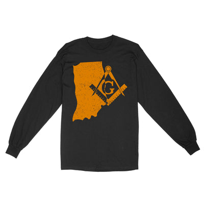 Indiana Freemason State Map Square & Compass Symbol - Long Sleeve