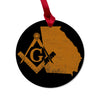 Georgia square & compass freemason symbol state map - Round Wooden Maple Ornament