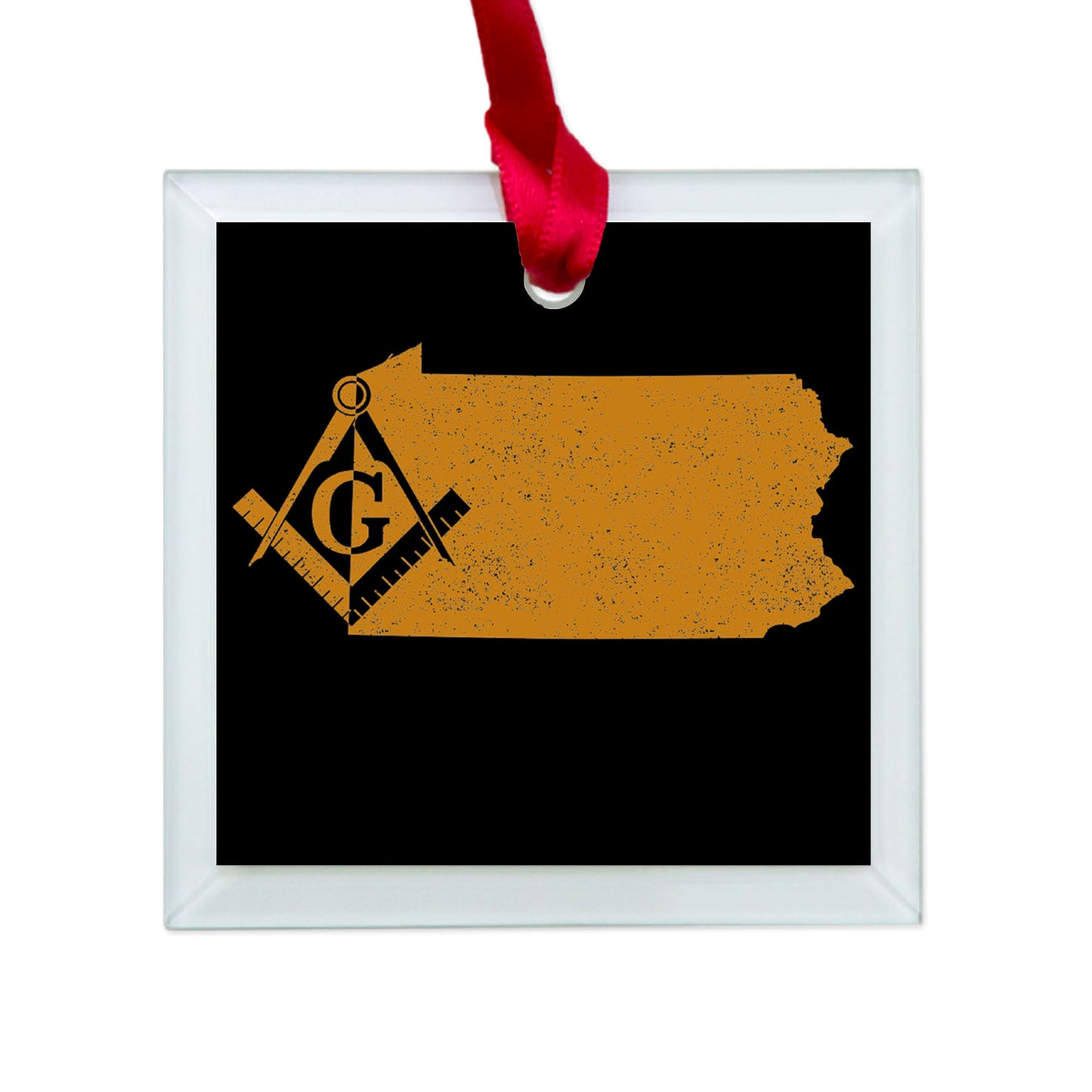 Pennsylvania square & compass freemason symbol state map - Glass Square Ornament