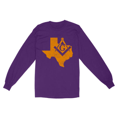 Texas Freemason State Map Square & Compass Symbol - Long Sleeve