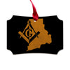 Rhode Island square & compass freemason symbol state map - Scalloped Wooden Maple Ornament