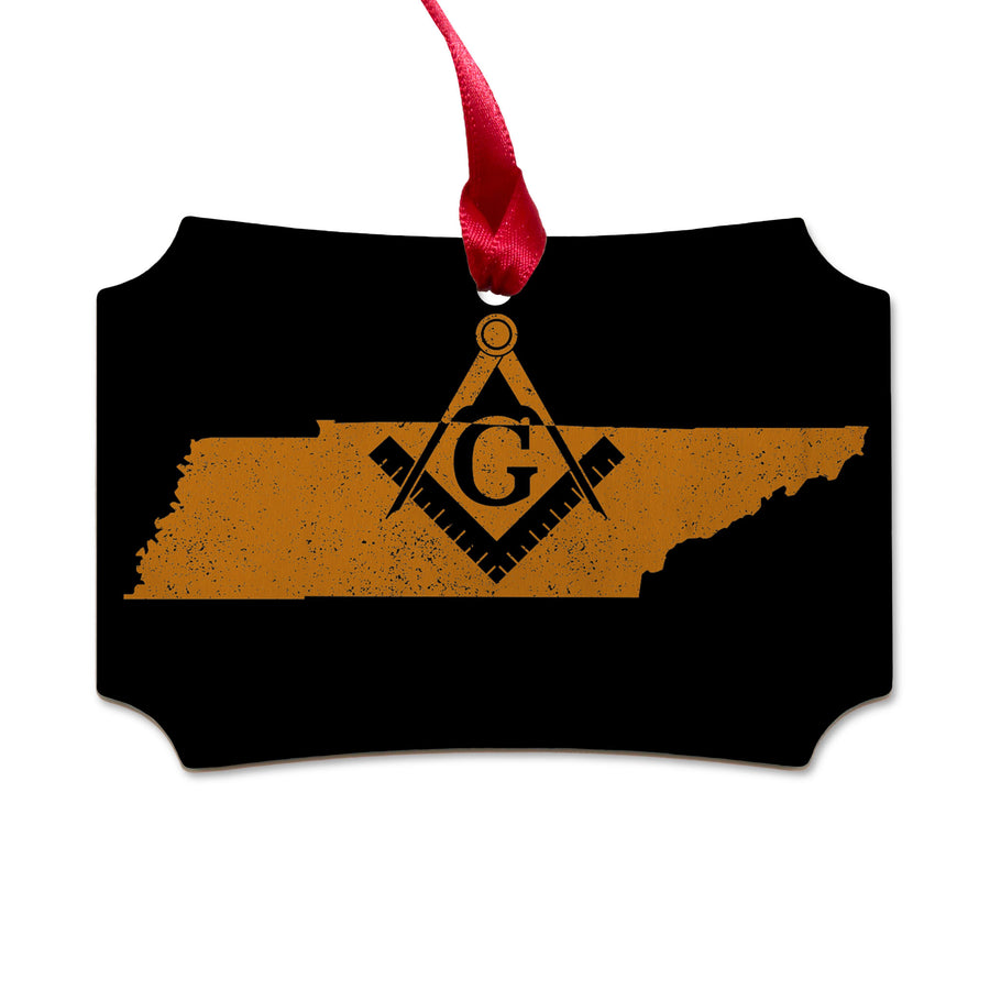 Tennessee square & compass freemason symbol state map - Scalloped Wooden Maple Ornament