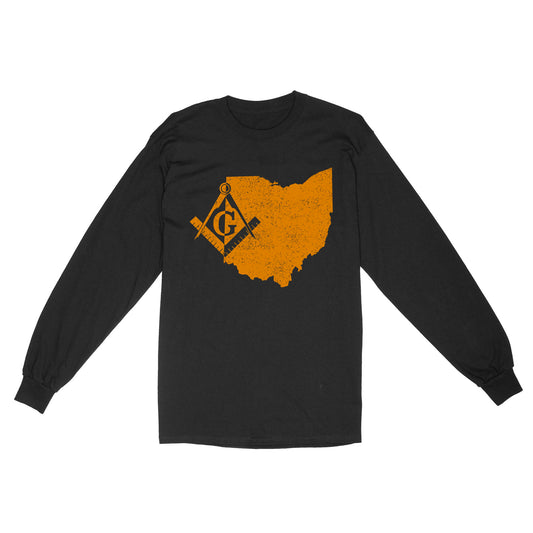 Ohio Freemason State Map Square & Compass Symbol - Long Sleeve