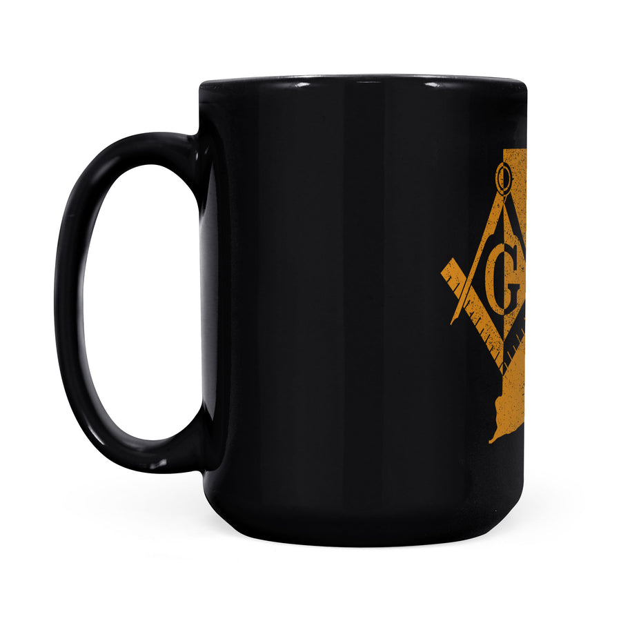 Rhode Island square & compass freemason symbol state map - Black Mug