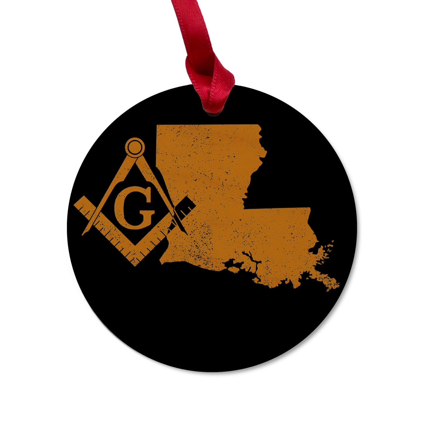 Louisiana square & compass freemason symbol state map - Round Wooden Maple Ornament