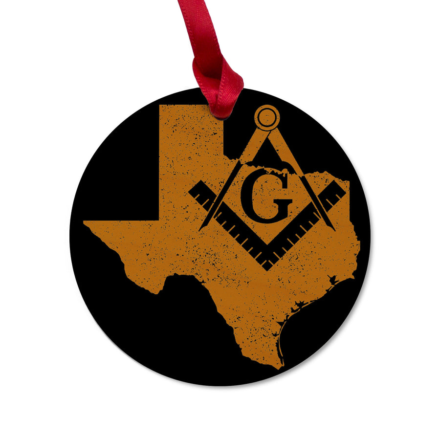 Texas square & compass freemason symbol state map - Round Wooden Maple Ornament