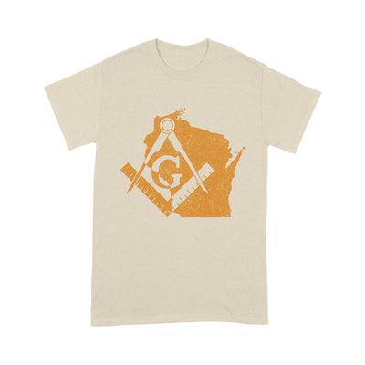 Wisconsin Freemason State Map Square & Compass Symbol - T Shirt