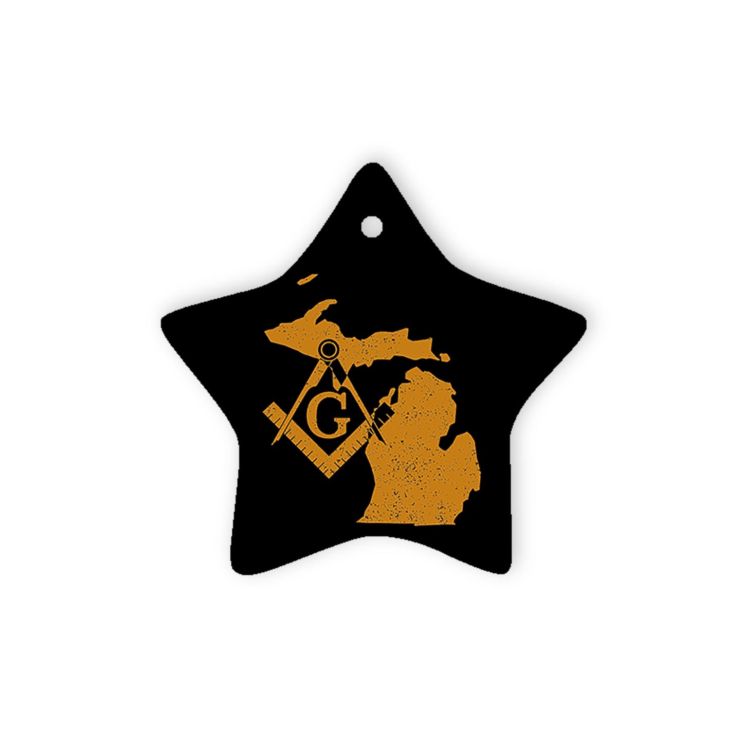 Michigan square & compass freemason symbol state map - Star Ceramic Ornament