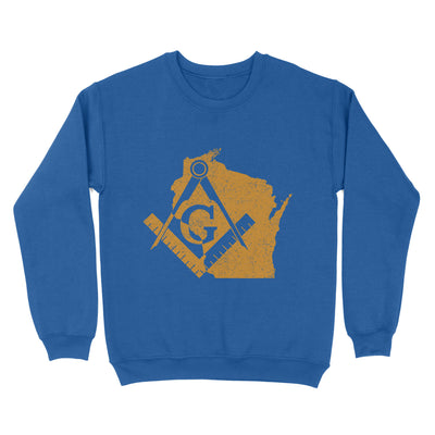 Wisconsin Freemason State Map Square & Compass Symbol - Sweatshirt