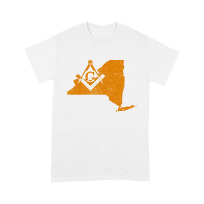 New York Freemason State Map Square & Compass Symbol - T Shirt