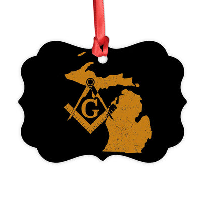 Michigan square & compass freemason symbol state map - Medallion Aluminum Ornament