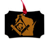 Wisconsin square & compass freemason symbol state map - Scalloped Wooden Maple Ornament