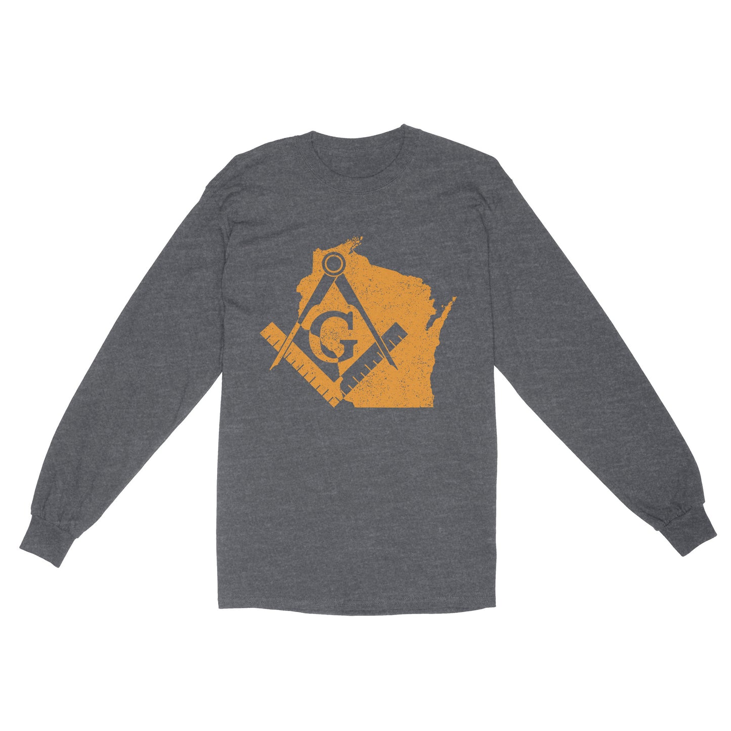 Wisconsin Freemason State Map Square & Compass Symbol - Long Sleeve