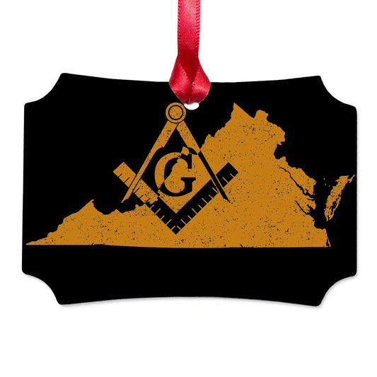 Virginia square & compass freemason symbol state map - Scalloped Aluminum Ornament