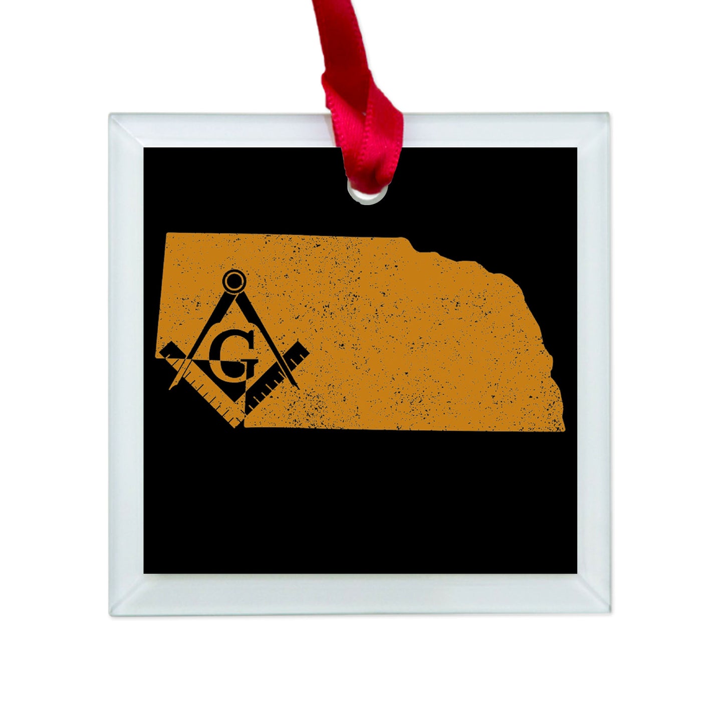 Nebraska square & compass freemason symbol state map - Glass Square Ornament