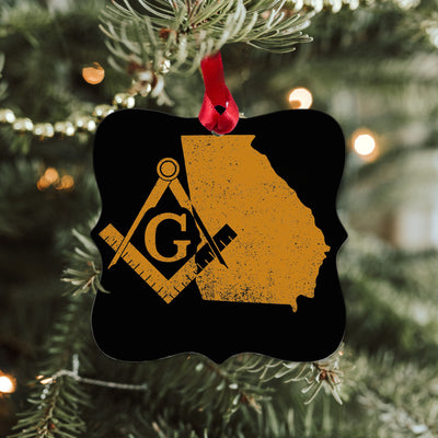 Georgia square & compass freemason symbol state map - Square Aluminum Ornament