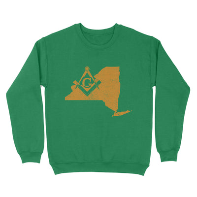 New York Freemason State Map Square & Compass Symbol - Sweatshirt